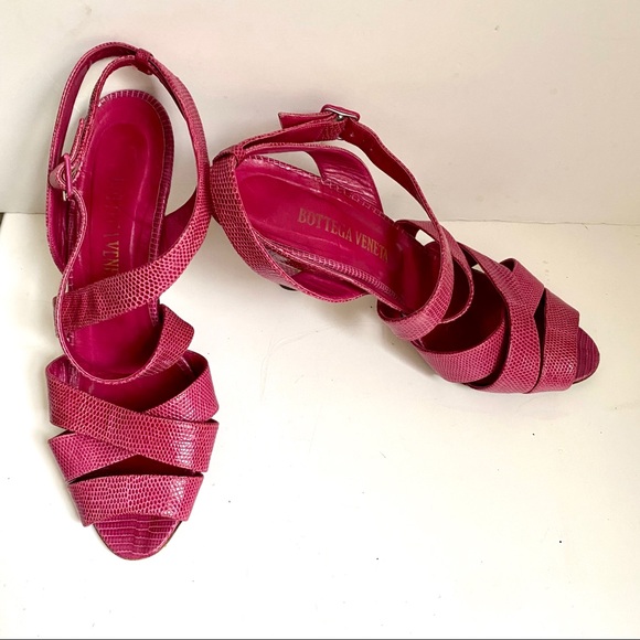 Bottega Veneta 8.5 Snake Print Leather Heels Pink - Picture 7 of 8